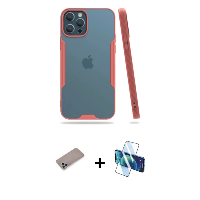 MARSİLYAN™- iPhone 12 Pro Max Kılıf Atlas Asil Serisi - Siyah 3D Antistatik Cam Ekran Koruyucu + Shine Kamera Lens Koruma Cam - SABE
