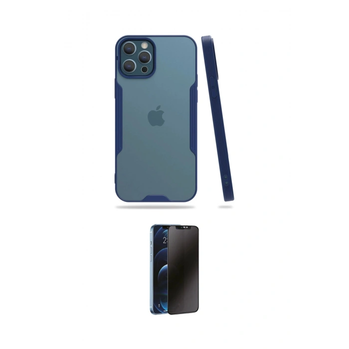 MARSİLYAN™- iPhone 12 Pro Max Kılıf Atlas Asil Serisi - Siyah 3D Antistatik Hayalet Cam Ekran Koruyucu