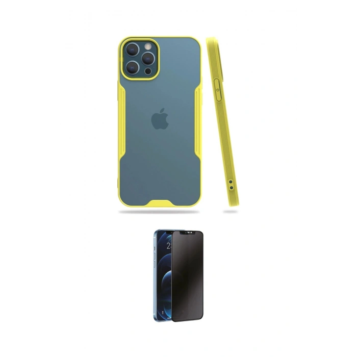 MARSİLYAN™- iPhone 12 Pro Max Kılıf Atlas Asil Serisi - Siyah 3D Antistatik Hayalet Cam Ekran Koruyucu