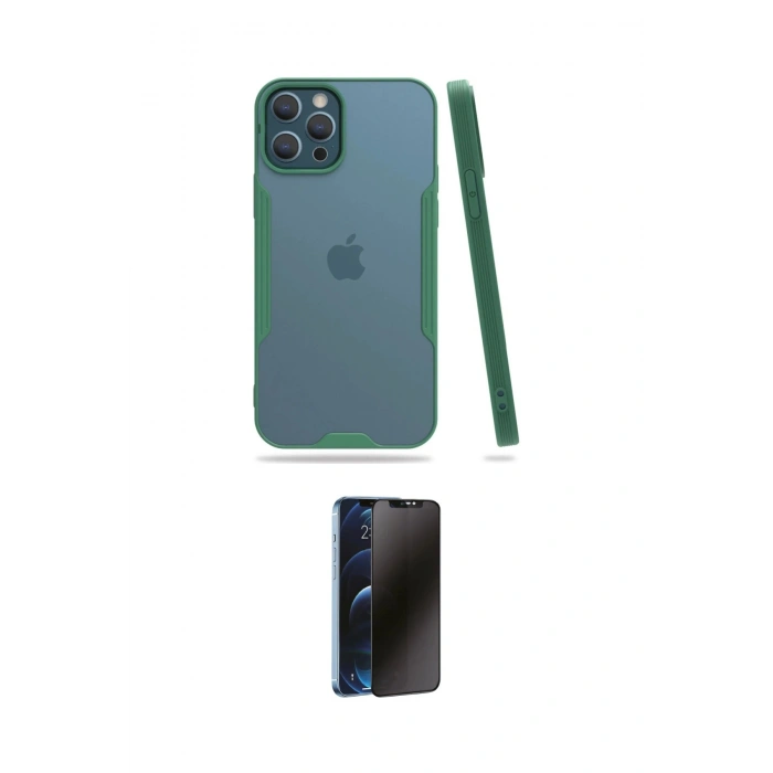 MARSİLYAN™- iPhone 12 Pro Max Kılıf Atlas Asil Serisi - Siyah 3D Antistatik Hayalet Cam Ekran Koruyucu