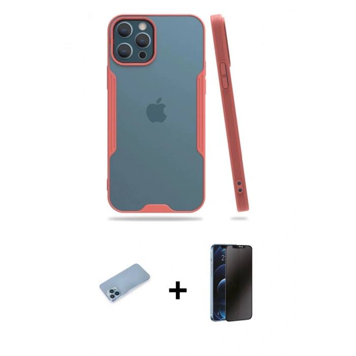 MARSİLYAN™- iPhone 12 Pro Max Kılıf Atlas Asil Serisi - Siyah 3D Antistatik Hayalet Cam Ekran Koruyucu + Shine Kamera Lens Koruma Cam - MI