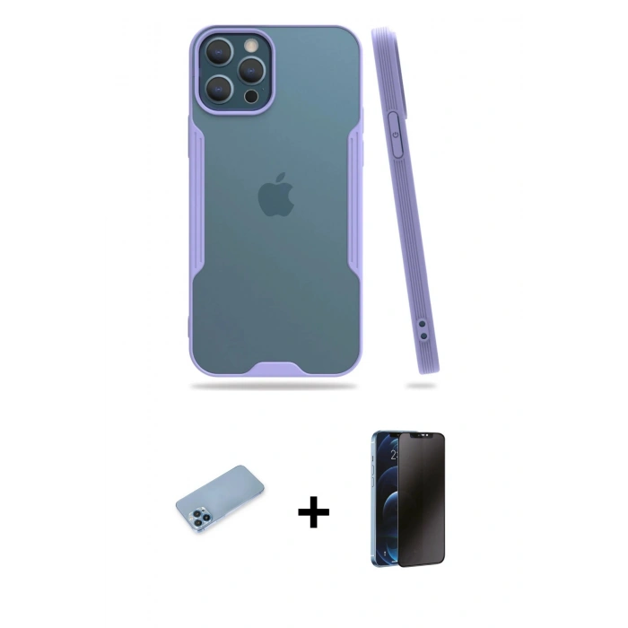 MARSİLYAN™- iPhone 12 Pro Max Kılıf Atlas Asil Serisi - Siyah 3D Antistatik Hayalet Cam Ekran Koruyucu + Shine Kamera Lens Koruma Cam - MI