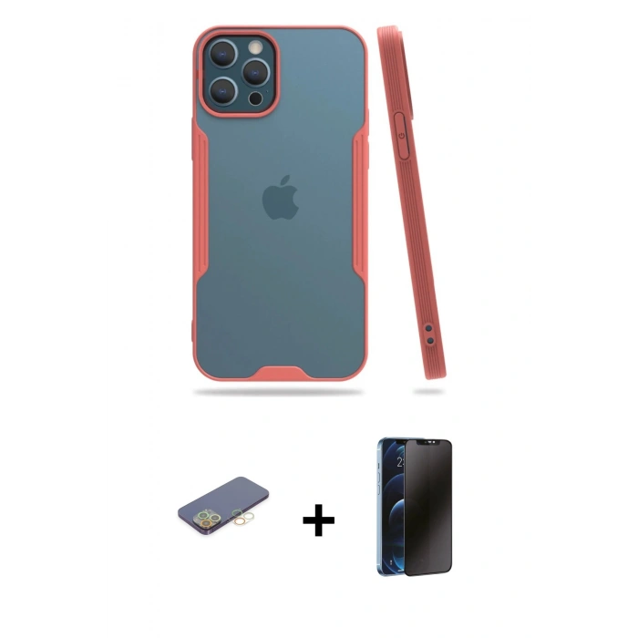 MARSİLYAN™- iPhone 12 Pro Max Kılıf Atlas Asil Serisi - Siyah 3D Antistatik Hayalet Cam Ekran Koruyucu + Renkli Kamera Lens Koruma Cam - SI