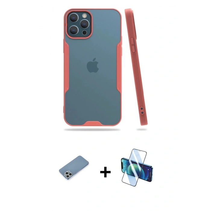 MARSİLYAN™- iPhone 12 Pro Max Kılıf Atlas Asil Serisi - Siyah 3D Antistatik Seramik Nano Ekran Koruyucu + Shine Kamera Lens Koruma Cam - GS