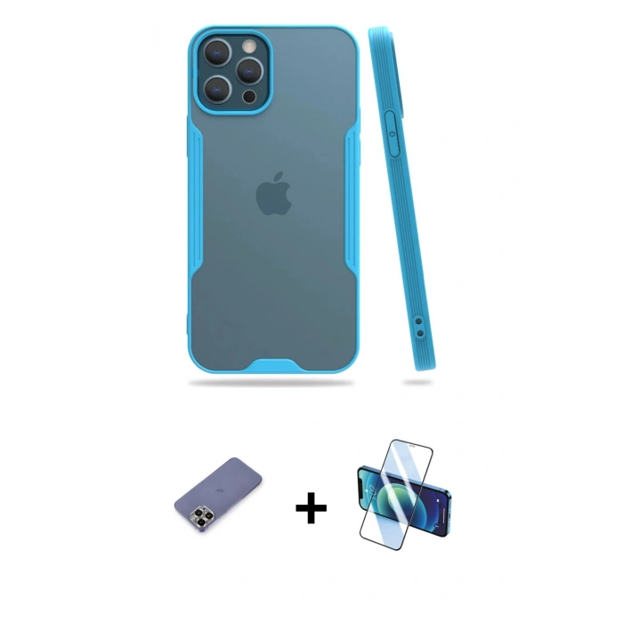 MARSİLYAN™- iPhone 12 Pro Max Kılıf Atlas Asil Serisi - Siyah 3D Antistatik Seramik Nano Ekran Koruyucu + Metal Kamera Lens Koruma Cam - GD