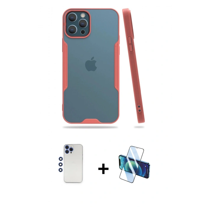 MARSİLYAN™- iPhone 12 Pro Max Kılıf Atlas Asil Serisi - Siyah 3D Antistatik Seramik Nano Ekran Koruyucu + Shine Kamera Lens - LT