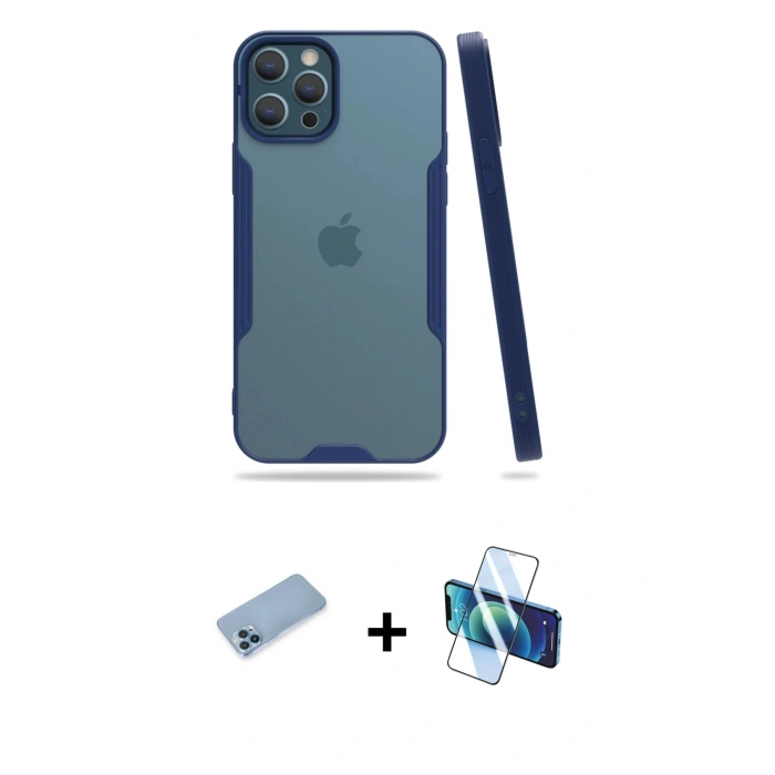 MARSİLYAN™- iPhone 12 Pro Max Kılıf Atlas Asil Serisi - Siyah 3D Antistatik Seramik Nano Ekran Koruyucu + Shine Kamera Lens Koruma Cam - MI