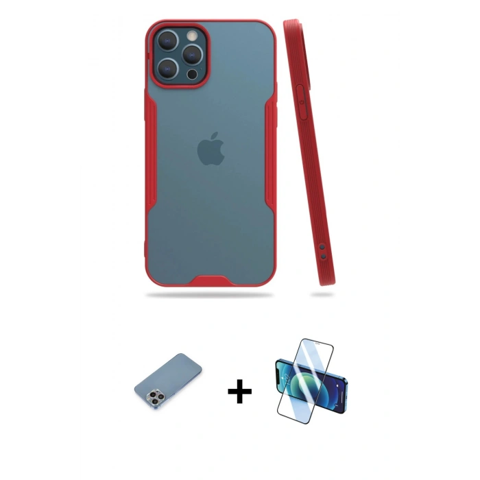 MARSİLYAN™- iPhone 12 Pro Max Kılıf Atlas Asil Serisi - Siyah 3D Antistatik Seramik Nano Ekran Koruyucu + Shine Kamera Lens Koruma Cam - GI