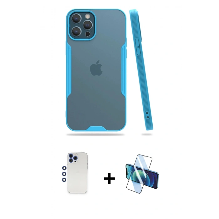 MARSİLYAN™- iPhone 12 Pro Max Kılıf Atlas Asil Serisi - Siyah 3D Antistatik Seramik Nano Ekran Koruyucu + Shine Kamera Lens - LT
