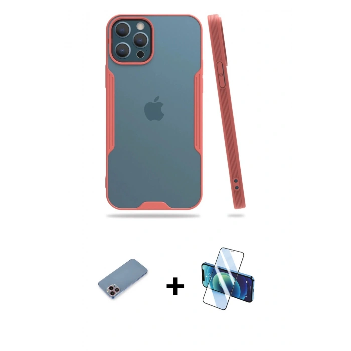 MARSİLYAN™- iPhone 12 Pro Max Kılıf Atlas Asil Serisi - Siyah 3D Antistatik Seramik Nano Ekran Koruyucu + Shine Kamera Lens Koruma Cam - PE