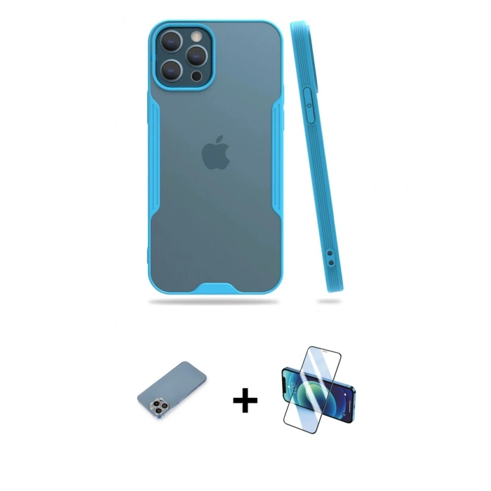 MARSİLYAN™- iPhone 12 Pro Max Kılıf Atlas Asil Serisi - Siyah 3D Antistatik Seramik Nano Ekran Koruyucu + Shine Kamera Lens Koruma Cam - GI