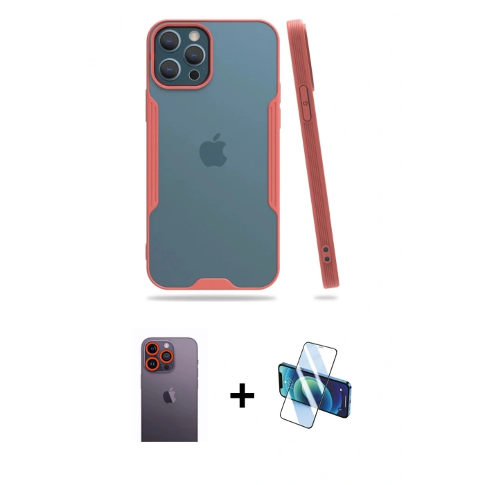 MARSİLYAN™- iPhone 12 Pro Max Kılıf Atlas Asil Serisi - Siyah 3D Antistatik Seramik Nano Ekran Koruyucu + Neon Fosforlu Kamera Lens - TU