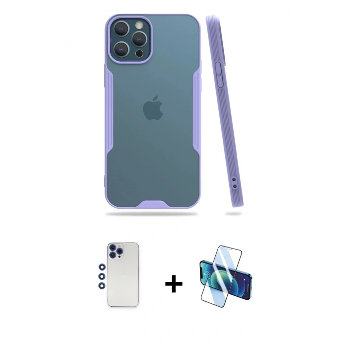 MARSİLYAN™- iPhone 12 Pro Max Kılıf Atlas Asil Serisi - Siyah 3D Antistatik Seramik Nano Ekran Koruyucu + Shine Kamera Lens - LT