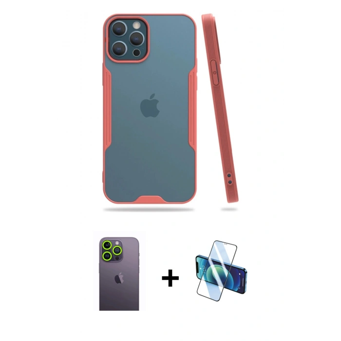 MARSİLYAN™- iPhone 12 Pro Max Kılıf Atlas Asil Serisi - Siyah 3D Antistatik Seramik Nano Ekran Koruyucu + Neon Fosforlu Kamera Lens - YL