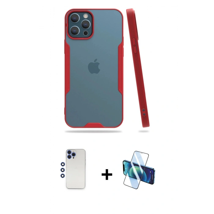 MARSİLYAN™- iPhone 12 Pro Max Kılıf Atlas Asil Serisi - Siyah 3D Antistatik Seramik Nano Ekran Koruyucu + Shine Kamera Lens - LT