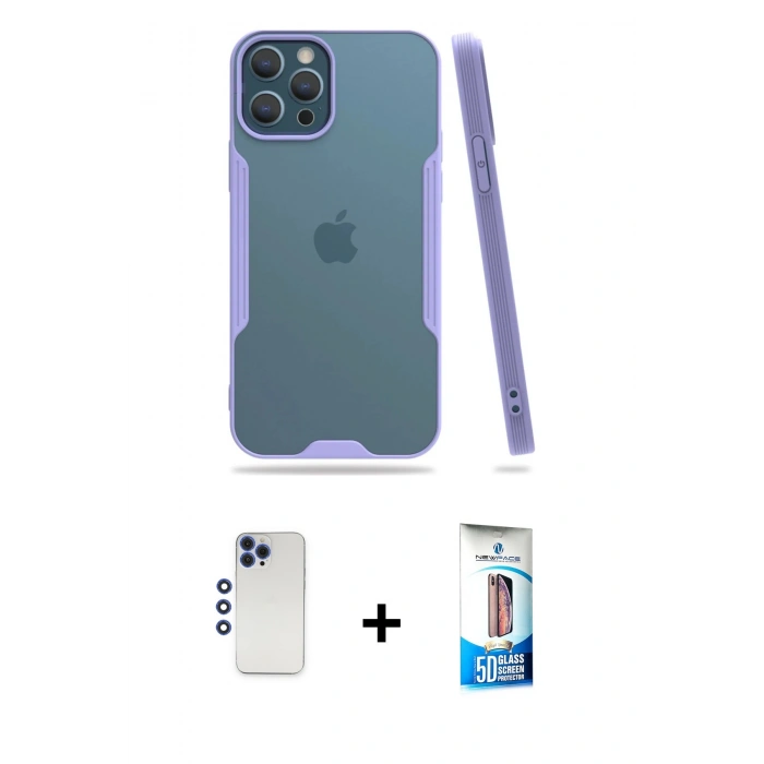 MARSİLYAN™- iPhone 12 Pro Max Kılıf Atlas Asil Serisi - Siyah 5D Eko Cam Ekran Koruyucu + Shine Kamera Lens - LT