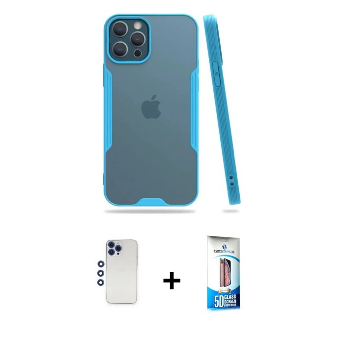 MARSİLYAN™- iPhone 12 Pro Max Kılıf Atlas Asil Serisi - Siyah 5D Eko Cam Ekran Koruyucu + Shine Kamera Lens - LT