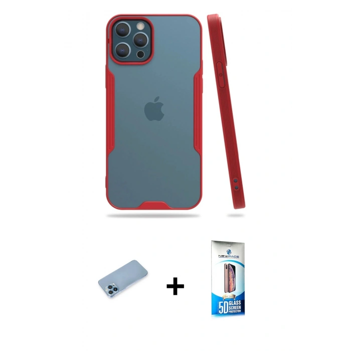 MARSİLYAN™- iPhone 12 Pro Max Kılıf Atlas Asil Serisi - Siyah 5D Eko Cam Ekran Koruyucu + Shine Kamera Lens Koruma Cam - MI