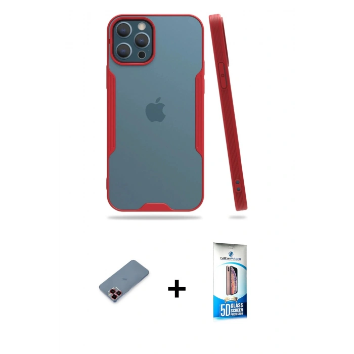 MARSİLYAN™- iPhone 12 Pro Max Kılıf Atlas Asil Serisi - Siyah 5D Eko Cam Ekran Koruyucu + Metal Kamera Lens Koruma Cam - KI