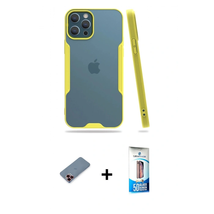 MARSİLYAN™- iPhone 12 Pro Max Kılıf Atlas Asil Serisi - Siyah 5D Eko Cam Ekran Koruyucu + Metal Kamera Lens Koruma Cam - KI