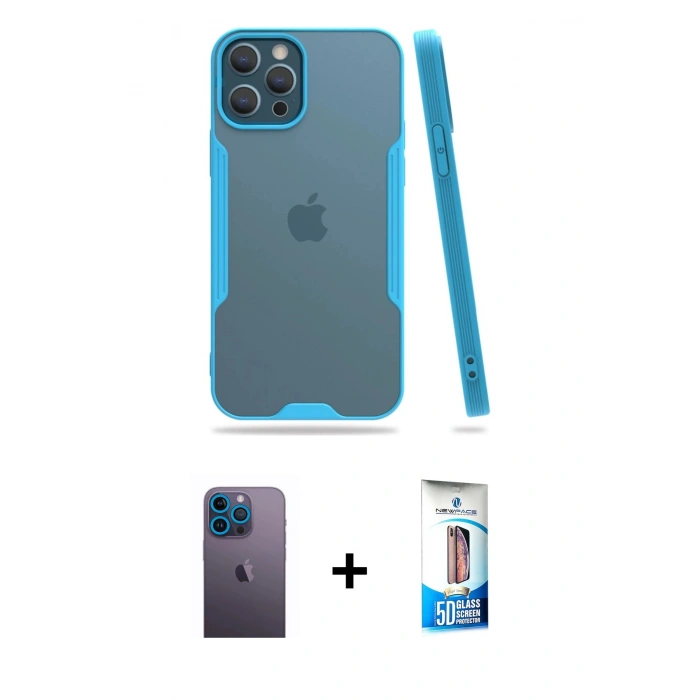 MARSİLYAN™- iPhone 12 Pro Max Kılıf Atlas Asil Serisi - Siyah 5D Eko Cam Ekran Koruyucu + Neon Fosforlu Kamera Lens - MI