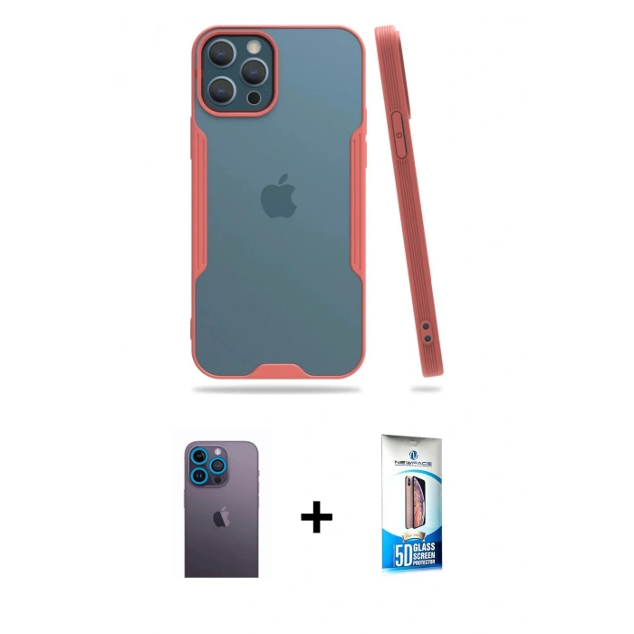 MARSİLYAN™- iPhone 12 Pro Max Kılıf Atlas Asil Serisi - Siyah 5D Eko Cam Ekran Koruyucu + Neon Fosforlu Kamera Lens - MI