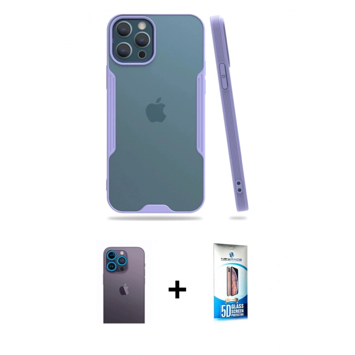 MARSİLYAN™- iPhone 12 Pro Max Kılıf Atlas Asil Serisi - Siyah 5D Eko Cam Ekran Koruyucu + Neon Fosforlu Kamera Lens - MI