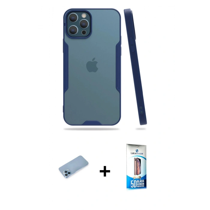 MARSİLYAN™- iPhone 12 Pro Max Kılıf Atlas Asil Serisi - Siyah 5D Eko Cam Ekran Koruyucu + Shine Kamera Lens Koruma Cam - MI