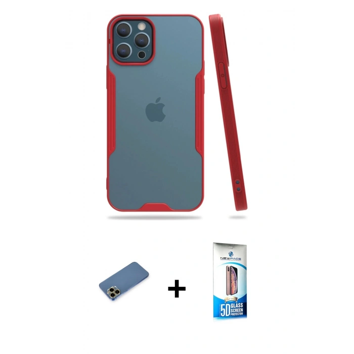 MARSİLYAN™- iPhone 12 Pro Max Kılıf Atlas Asil Serisi - Siyah 5D Eko Cam Ekran Koruyucu + Shine Kamera Lens Koruma Cam - GD