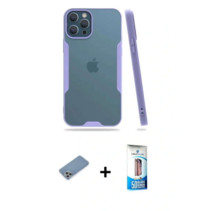 MARSİLYAN™- iPhone 12 Pro Max Kılıf Atlas Asil Serisi - Siyah 5D Eko Cam Ekran Koruyucu + Shine Kamera Lens Koruma Cam - GS
