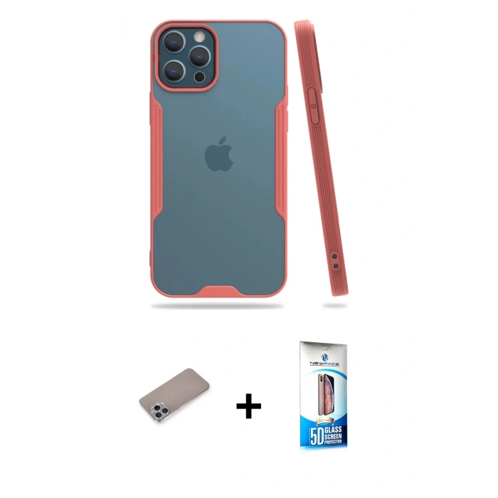 MARSİLYAN™- iPhone 12 Pro Max Kılıf Atlas Asil Serisi - Siyah 5D Eko Cam Ekran Koruyucu + Shine Kamera Lens Koruma Cam - SABE