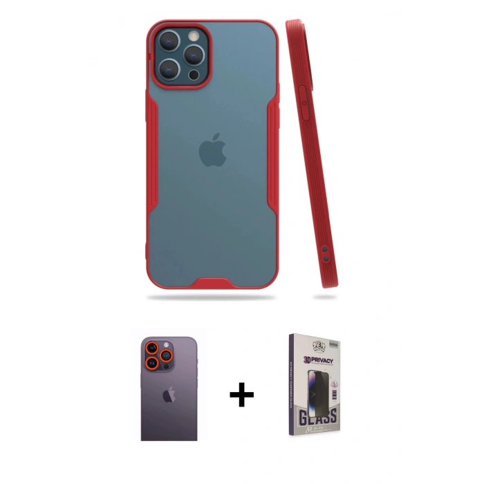 MARSİLYAN™- iPhone 12 Pro Max Kılıf Atlas Asil Serisi - Siyah Bilvis Hayalet Cam Ekran Koruyucu + Neon Fosforlu Kamera Lens - TU