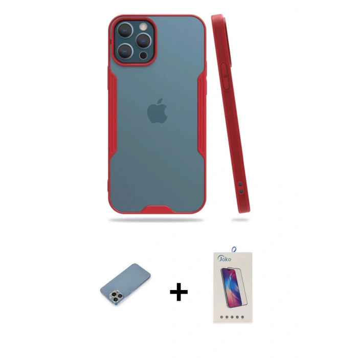 MARSİLYAN™- iPhone 12 Pro Max Kılıf Atlas Asil Serisi - Siyah Joko 5D Cam + Shine Kamera Lens Koruma Cam - GI