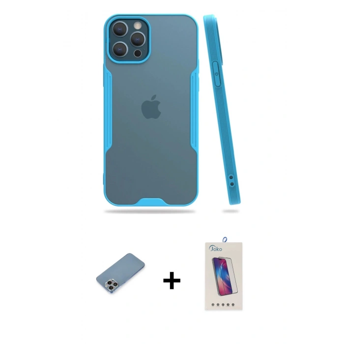 MARSİLYAN™- iPhone 12 Pro Max Kılıf Atlas Asil Serisi - Siyah Joko 5D Cam + Shine Kamera Lens Koruma Cam - GI