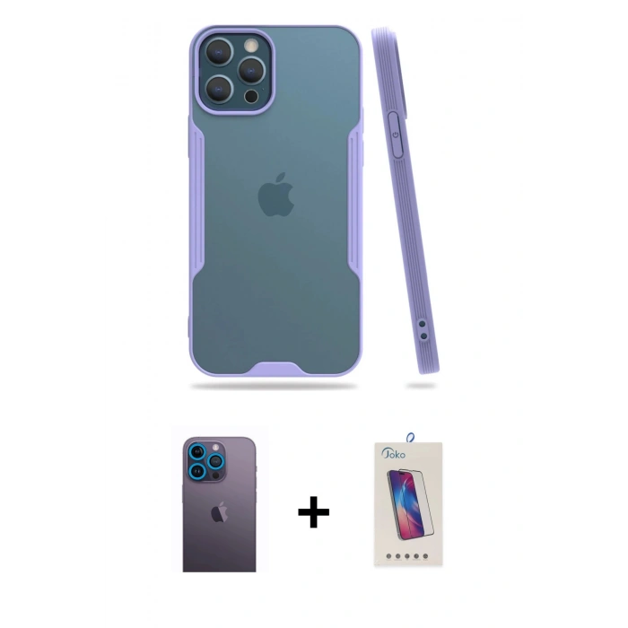 MARSİLYAN™- iPhone 12 Pro Max Kılıf Atlas Asil Serisi - Siyah Joko 5D Cam + Neon Fosforlu Kamera Lens - MI