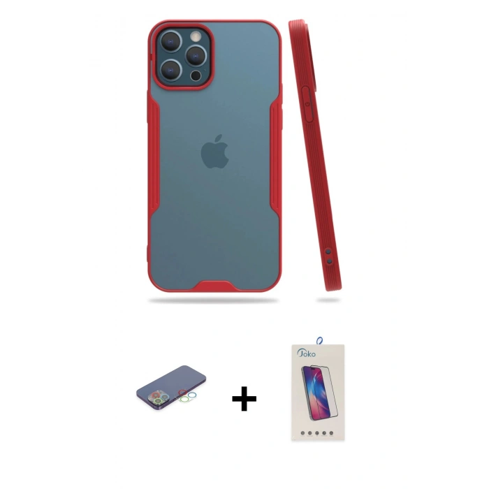 MARSİLYAN™- iPhone 12 Pro Max Kılıf Atlas Asil Serisi - Siyah Joko 5D Cam + Renkli Kamera Lens Koruma Cam - MI