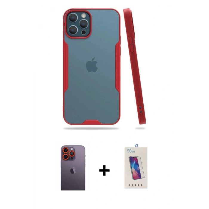 MARSİLYAN™- iPhone 12 Pro Max Kılıf Atlas Asil Serisi - Siyah Joko 5D Cam + Neon Fosforlu Kamera Lens - TU