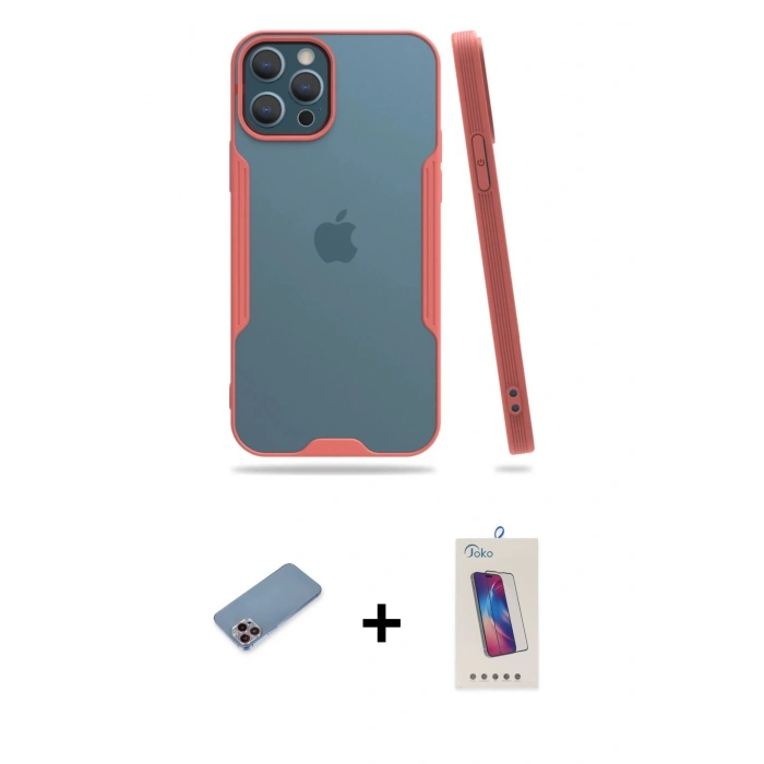 MARSİLYAN™- iPhone 12 Pro Max Kılıf Atlas Asil Serisi - Siyah Joko 5D Cam + Shine Kamera Lens Koruma Cam - PE