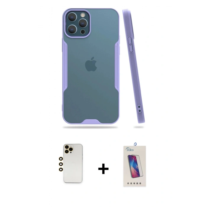 MARSİLYAN™- iPhone 12 Pro Max Kılıf Atlas Asil Serisi - Siyah Joko 5D Cam + Shine Kamera Lens - GD