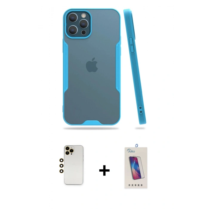 MARSİLYAN™- iPhone 12 Pro Max Kılıf Atlas Asil Serisi - Siyah Joko 5D Cam + Shine Kamera Lens - GD