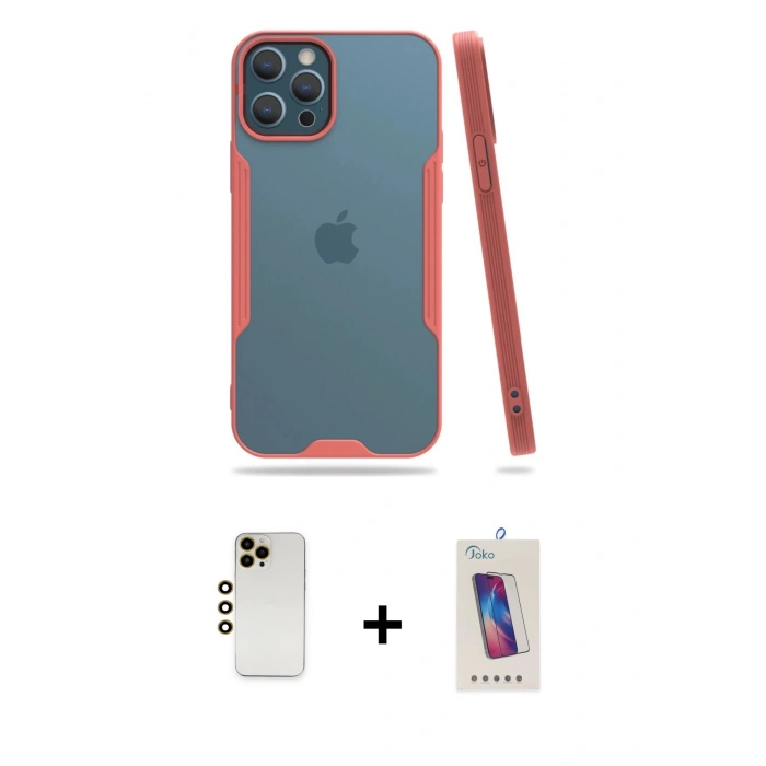 MARSİLYAN™- iPhone 12 Pro Max Kılıf Atlas Asil Serisi - Siyah Joko 5D Cam + Shine Kamera Lens - GD