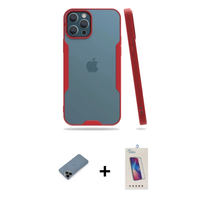 MARSİLYAN™- iPhone 12 Pro Max Kılıf Atlas Asil Serisi - Siyah Joko 5D Cam + Shine Kamera Lens Koruma Cam - SH