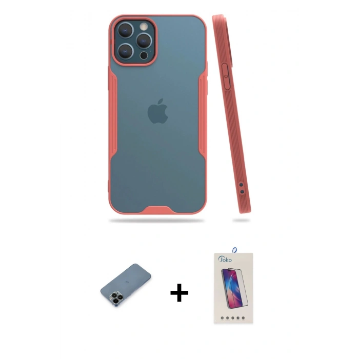 MARSİLYAN™- iPhone 12 Pro Max Kılıf Atlas Asil Serisi - Siyah Joko 5D Cam + Shine Kamera Lens Koruma Cam - SH