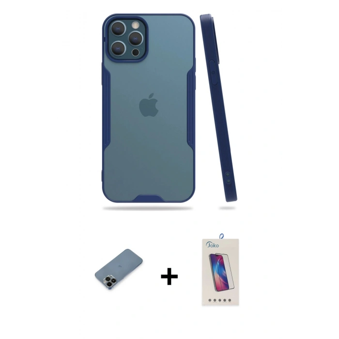 MARSİLYAN™- iPhone 12 Pro Max Kılıf Atlas Asil Serisi - Siyah Joko 5D Cam + Shine Kamera Lens Koruma Cam - SH