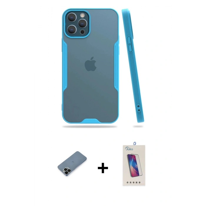 MARSİLYAN™- iPhone 12 Pro Max Kılıf Atlas Asil Serisi - Siyah Joko 5D Cam + Shine Kamera Lens Koruma Cam - SH