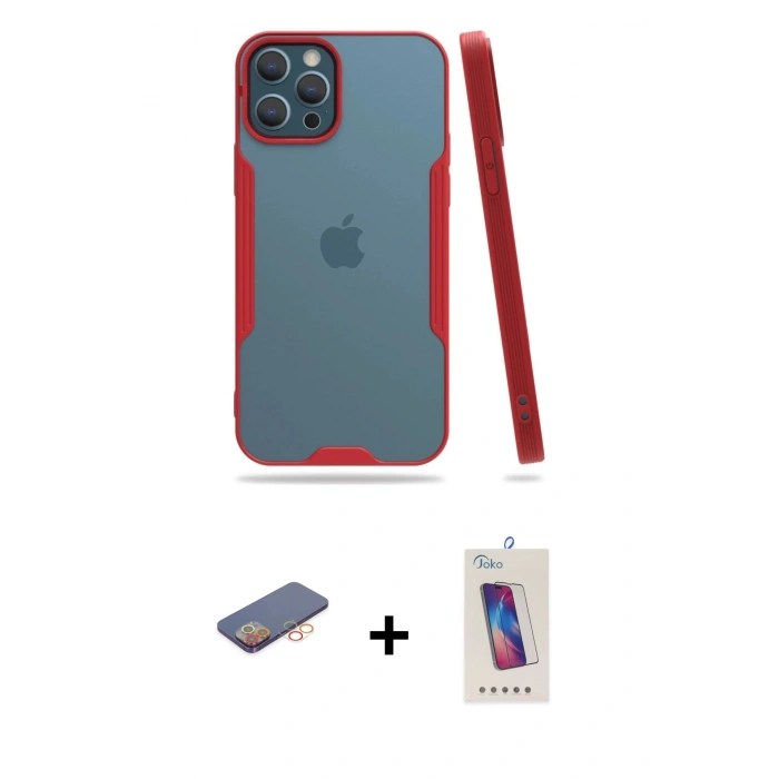 MARSİLYAN™- iPhone 12 Pro Max Kılıf Atlas Asil Serisi - Siyah Joko 5D Cam + Renkli Kamera Lens Koruma Cam - TU