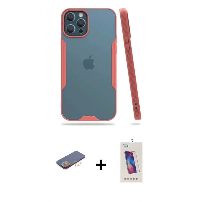 MARSİLYAN™- iPhone 12 Pro Max Kılıf Atlas Asil Serisi - Siyah Joko 5D Cam + Renkli Kamera Lens Koruma Cam - TU