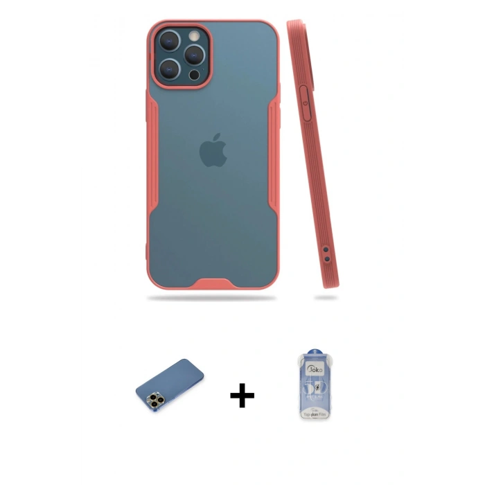 MARSİLYAN™- iPhone 12 Pro Max Kılıf Atlas Asil Serisi - Siyah Joko Magic 5D Cam + Gold Shine Kamera Lens Koruma Cam
