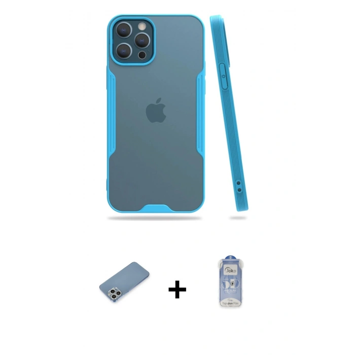 MARSİLYAN™- iPhone 12 Pro Max Kılıf Atlas Asil Serisi - Siyah Joko Magic 5D Cam + Gümüş Shine Kamera Lens Koruma Cam