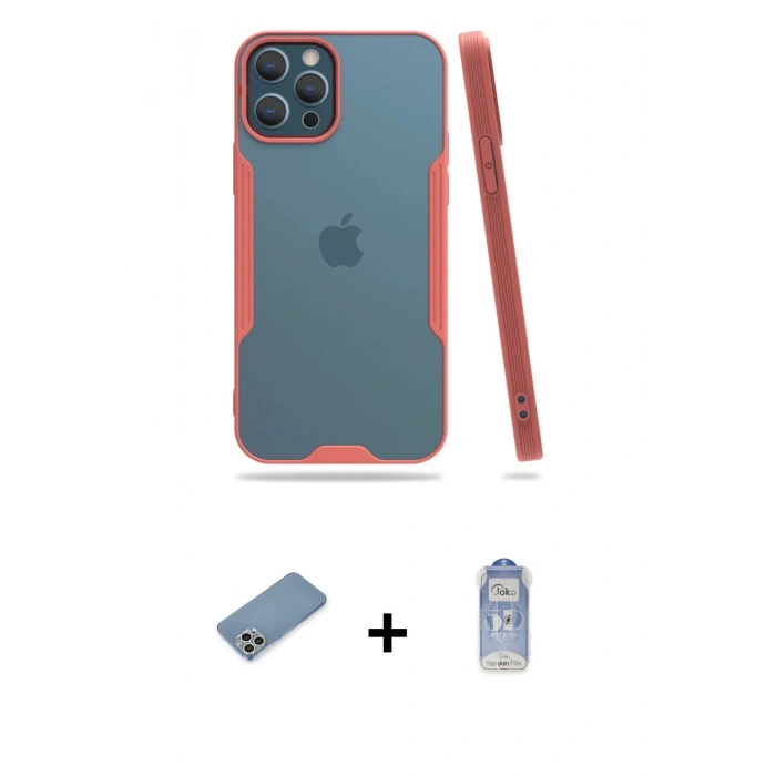 MARSİLYAN™- iPhone 12 Pro Max Kılıf Atlas Asil Serisi - Siyah Joko Magic 5D Cam + Gümüş Shine Kamera Lens Koruma Cam